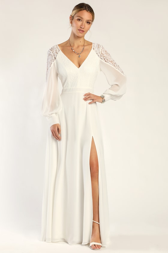 white lace dress with sleeves long
